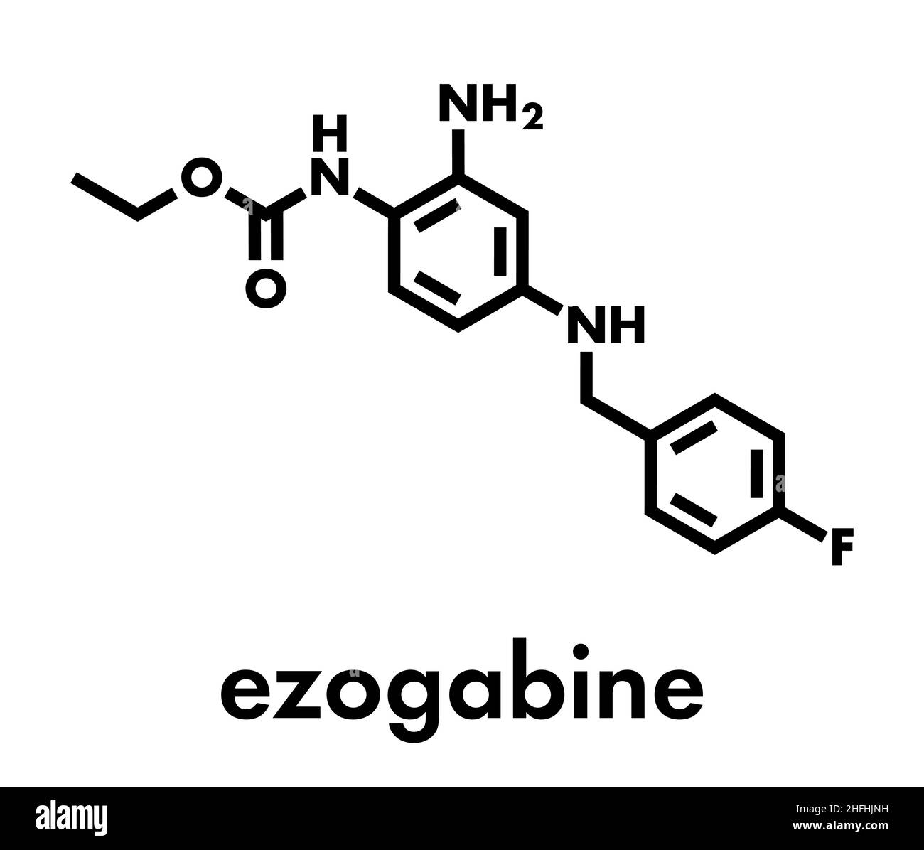 Retigabin (Ezogabin) antikonvulsivans Medikamentenmolekül. Wird bei der Behandlung von Anfällen (Epilepsie) verwendet. Skelettformel. Stock Vektor