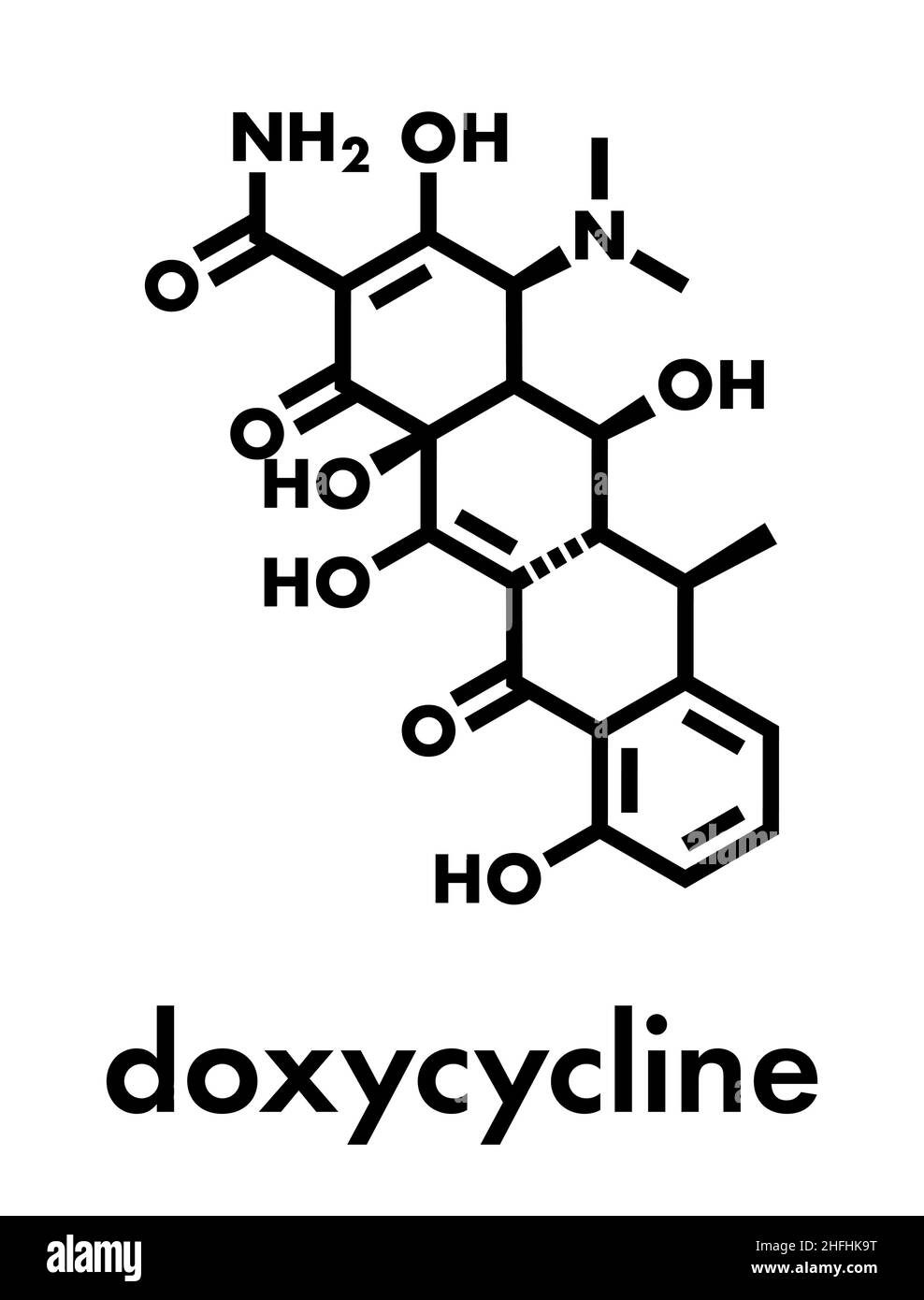 Doxycycline Antibiotikum Medikament (Tetracyclin Klasse) Molekül. Skelettmuskulatur Formel. Stock Vektor