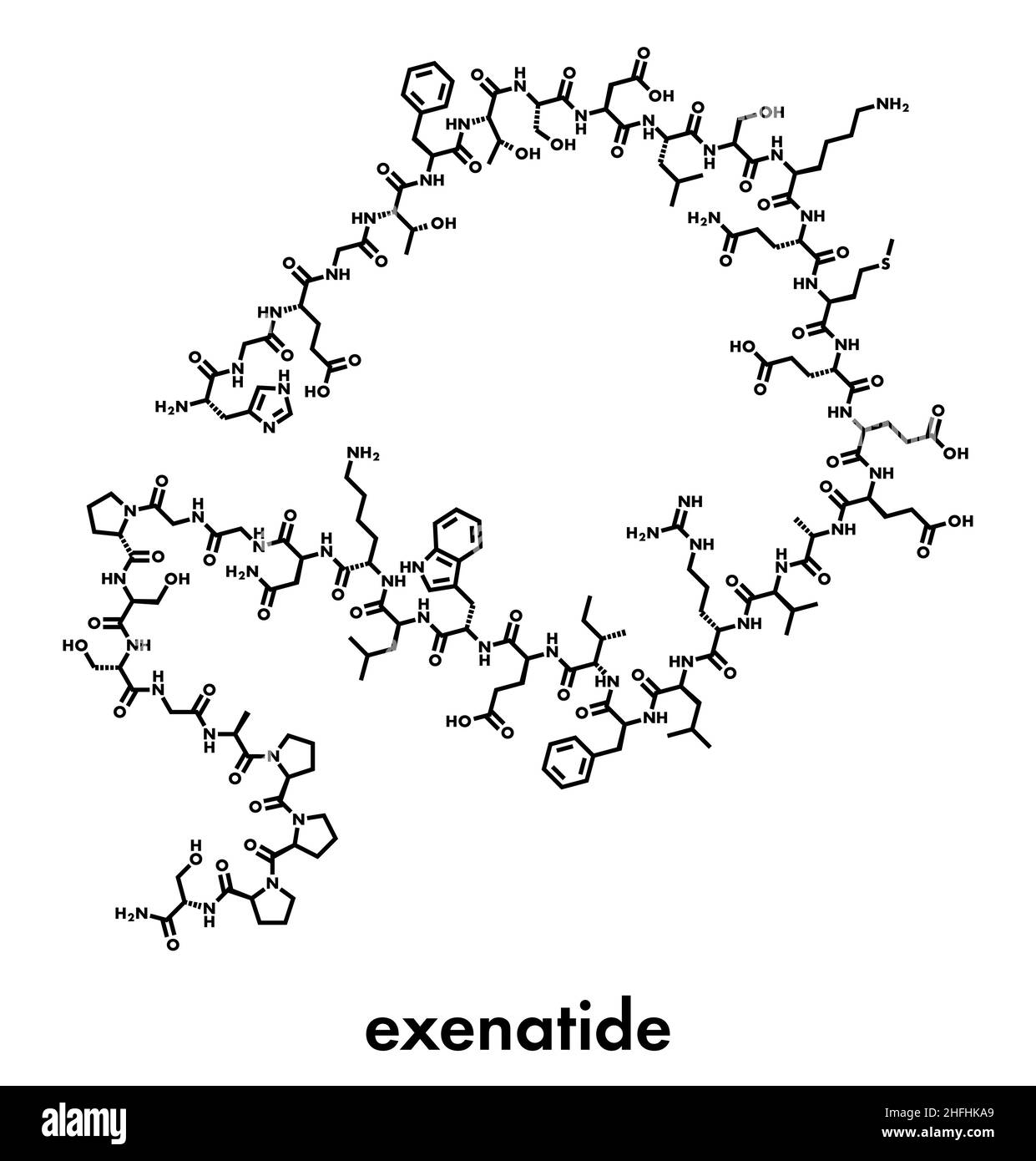 Exenatide Diabetes Drug molecule. Skelettmuskulatur Formel. Stock Vektor