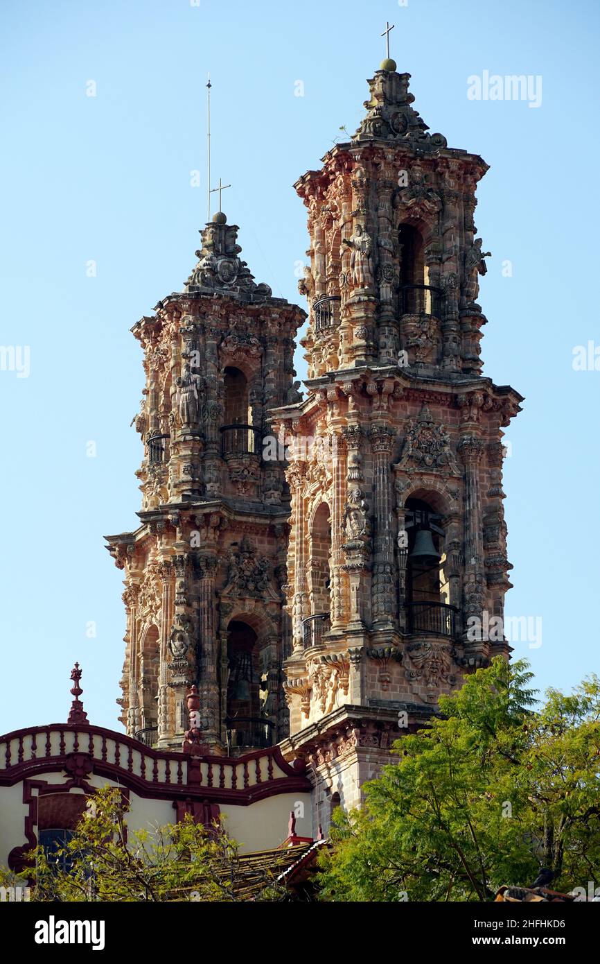 Neue spanische Barockkirche Santa Prisca (Templo de Santa Prisca), Taxco de Alarcon, Bundesstaat Guerrero, Mexiko, Nordamerika Stockfoto