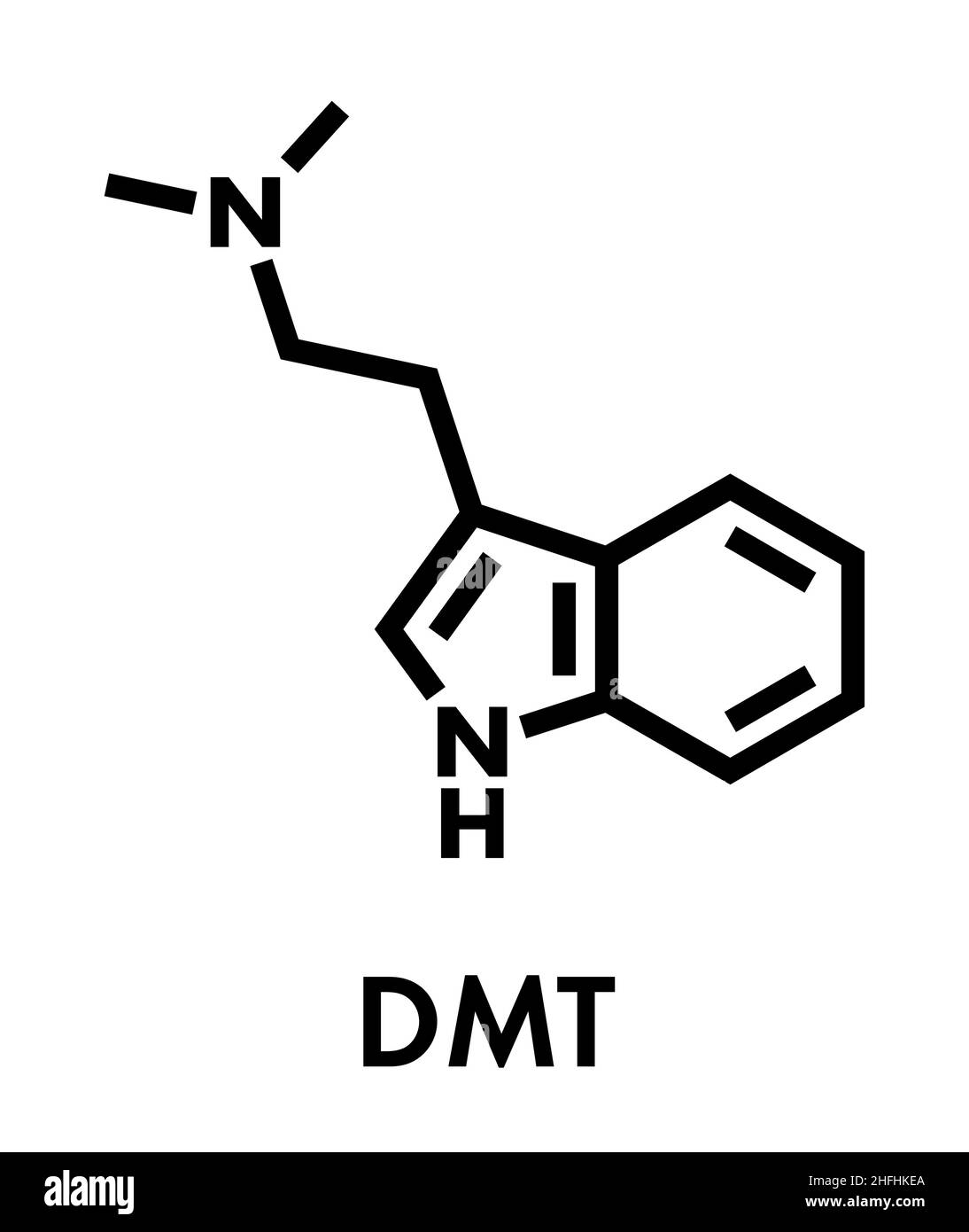 Dimethyltryptamin (DMT) psychedelische Droge Molekül. In der Drink Ayahuasca. Skelettmuskulatur Formel. Stock Vektor