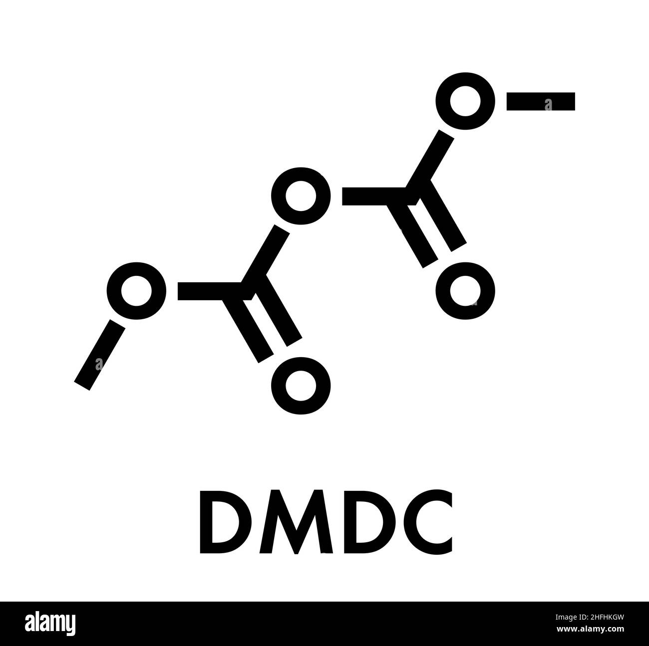 Dimethyl dicarbonate (DMDC) trinken Konservierungsmittel Molekül. Zusatz hinzugefügt, Wein, Sport, Getränke, Eistee, etc. der Skelettmuskulatur Formel. Stock Vektor