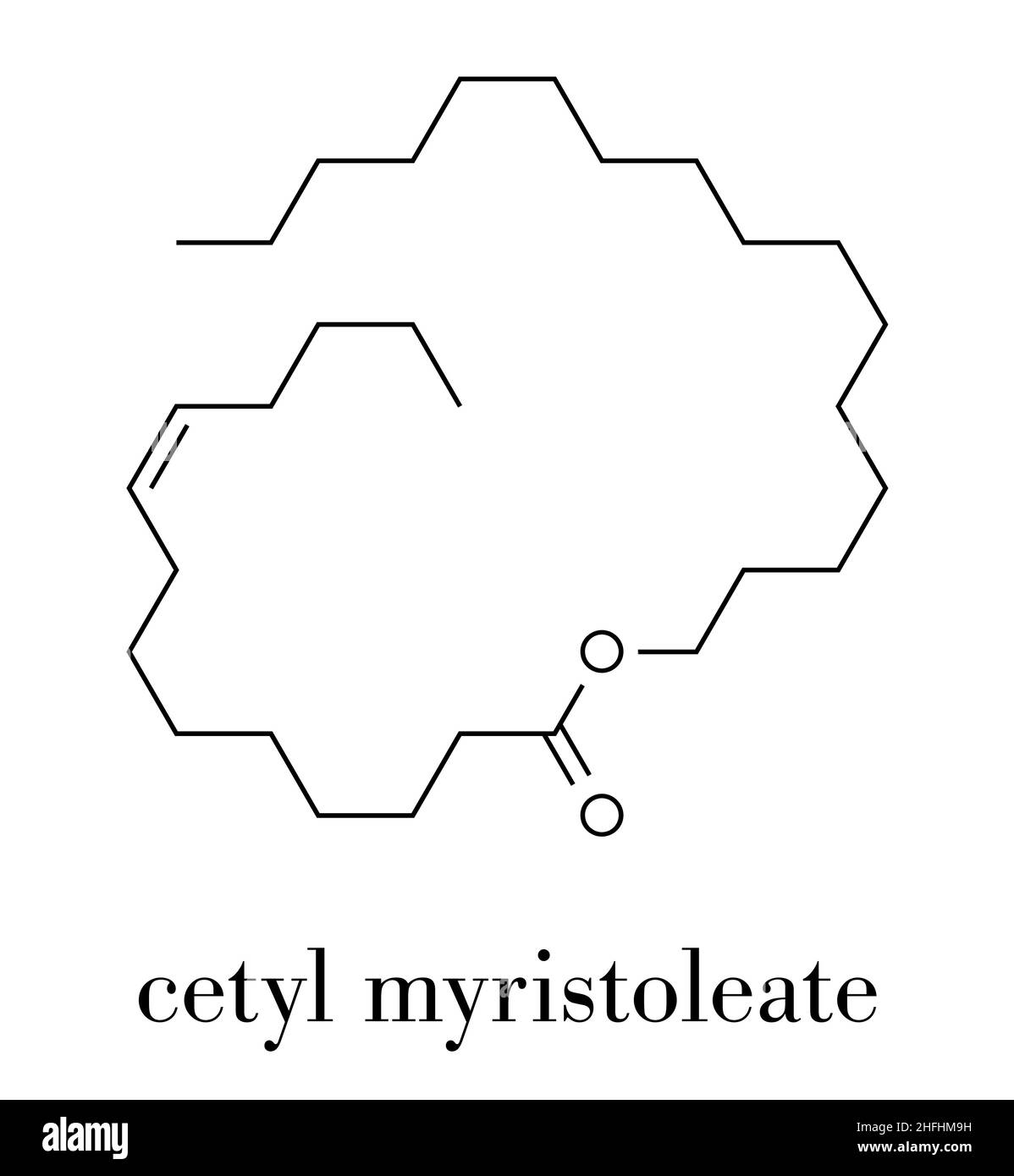 Cetylmyristoleat Nahrungsergänzungsmittel Molekül. Cetylierte Fettsäure, die entzündungshemmende Eigenschaften haben kann. Skelettformel. Stock Vektor