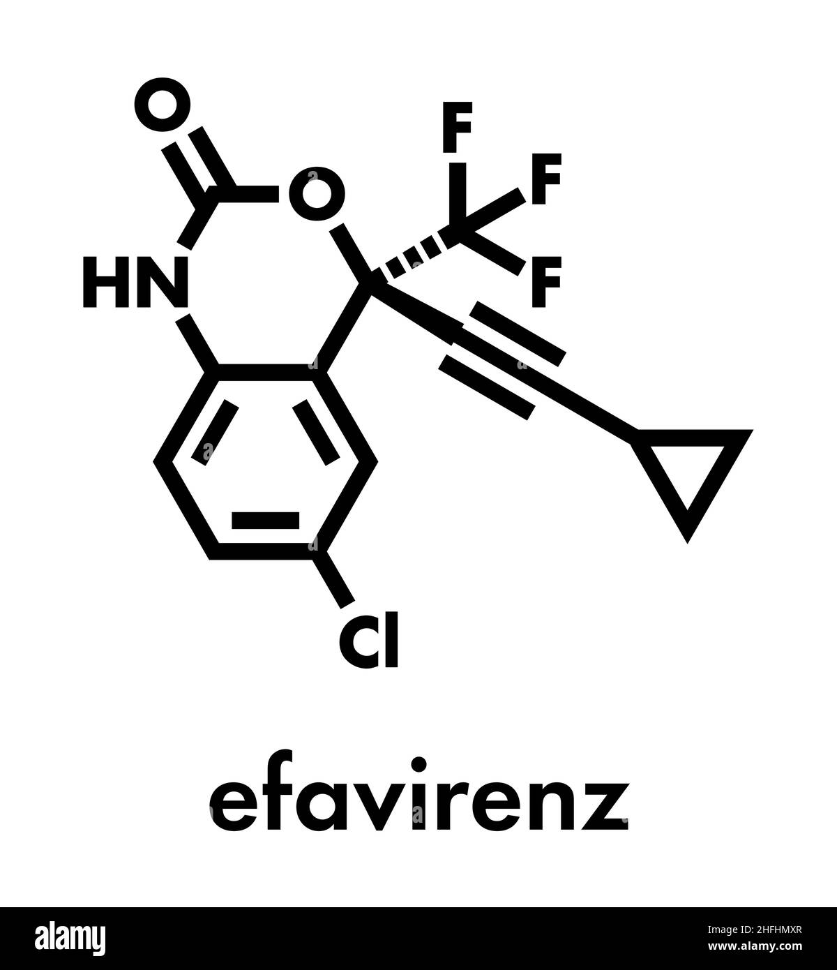 Efavirenz HIV-Medikament Molekül. Skelettmuskulatur Formel. Stock Vektor