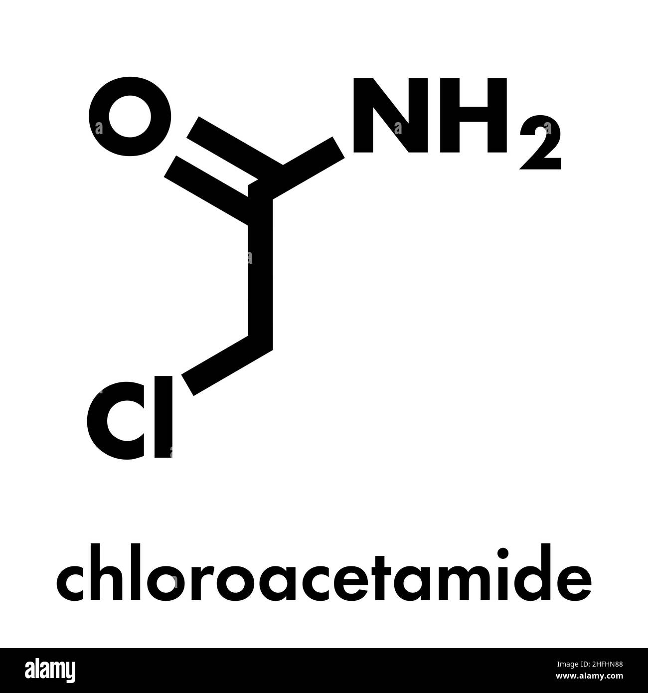 Chloracetamid Konservierungsmittel Molekül. Skelettmuskulatur Formel. Stock Vektor