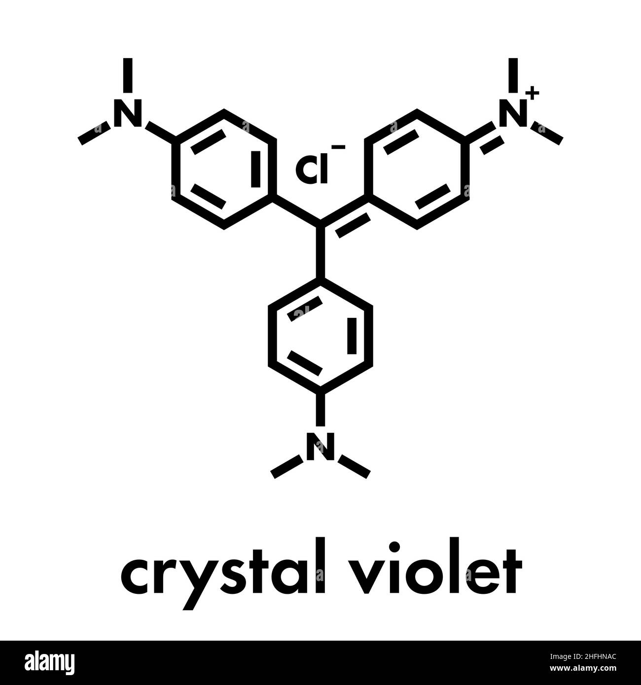 Crystal (Enzian) violett Molekül. Farbstoff in Gram Färbung von Bakterien verwendet. Skelettmuskulatur Formel. Stock Vektor