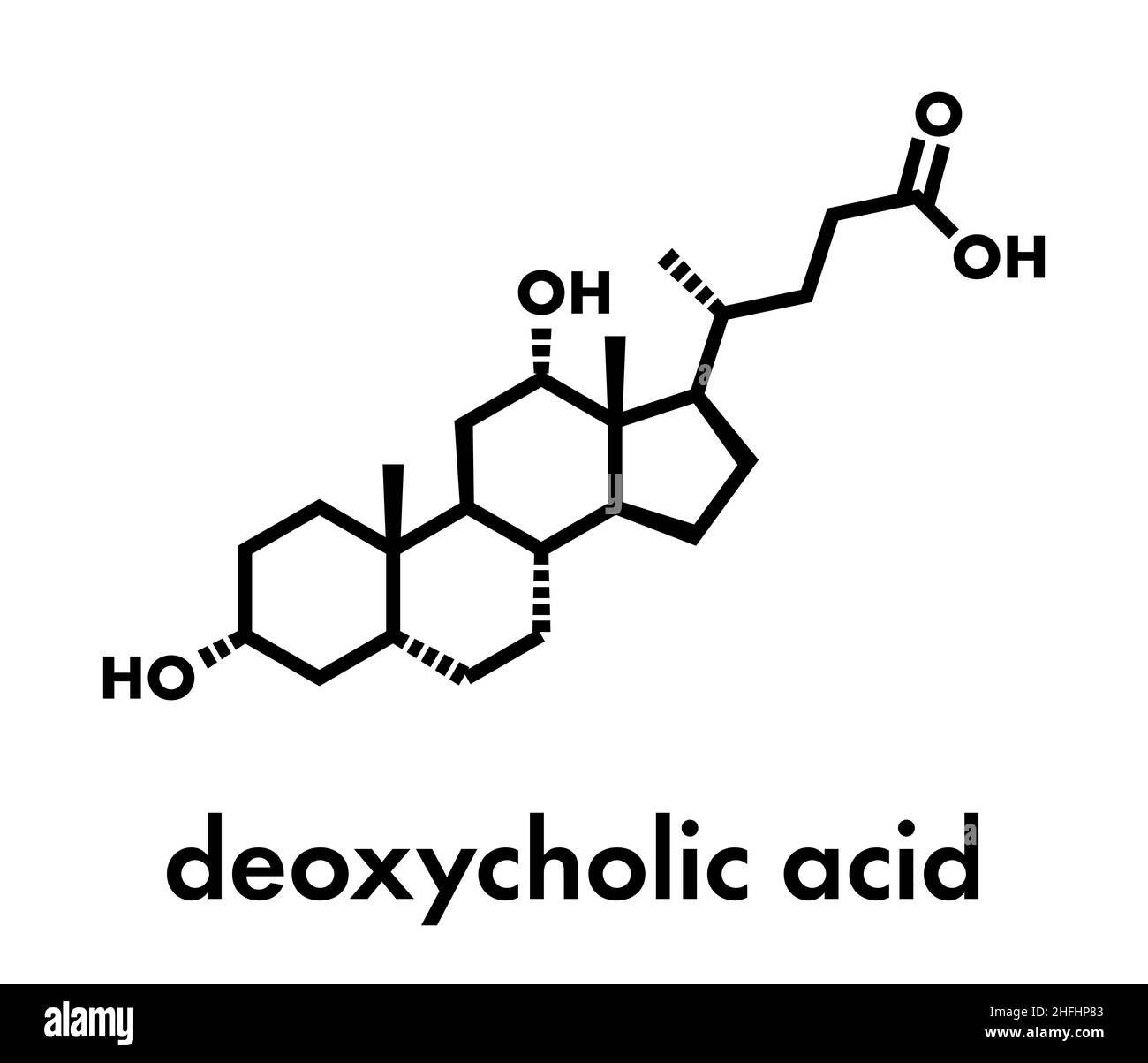 Deoxycholsäure-Gallensäure-Molekül. Auch als Medikament verwendet. Skelettformel. Stock Vektor