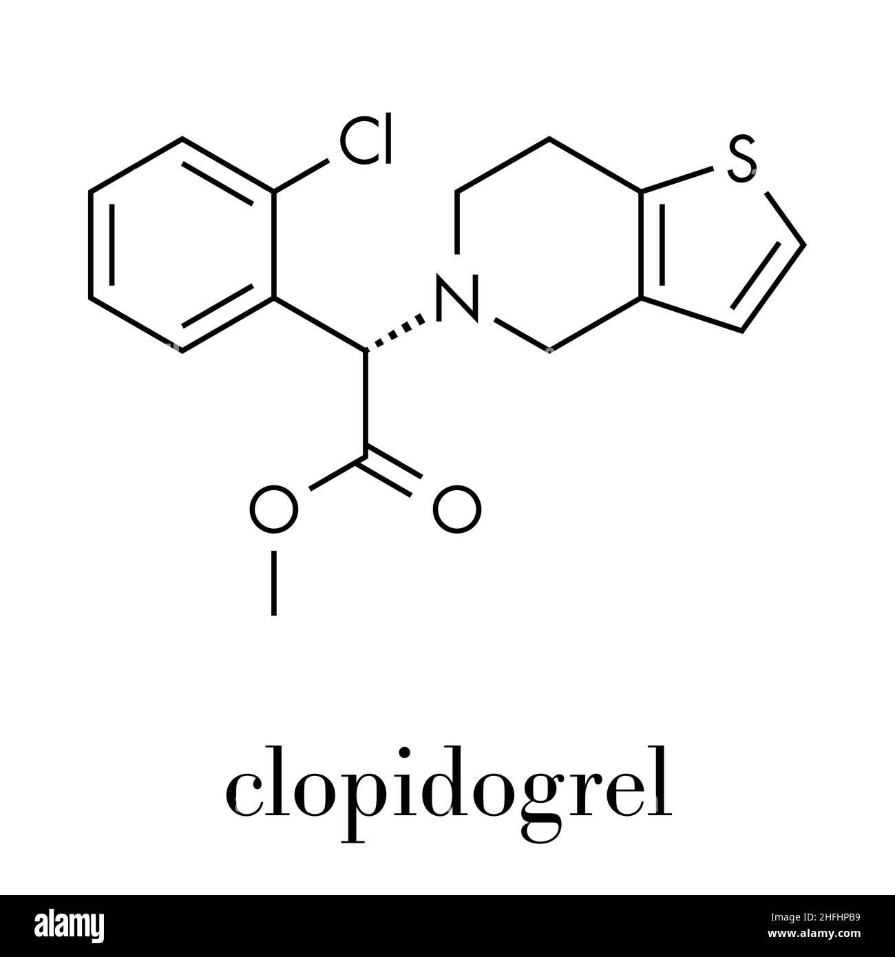 Clopidogrel antiplatelet agent Molekül. Hemmt die Blutgerinnung Skelett Formel. Stock Vektor