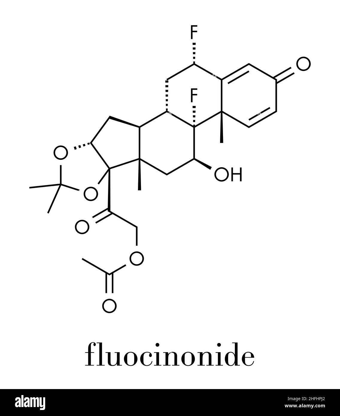 Fluocinonide topisches Medikament Molekül. Skelettmuskulatur Formel. Stock Vektor