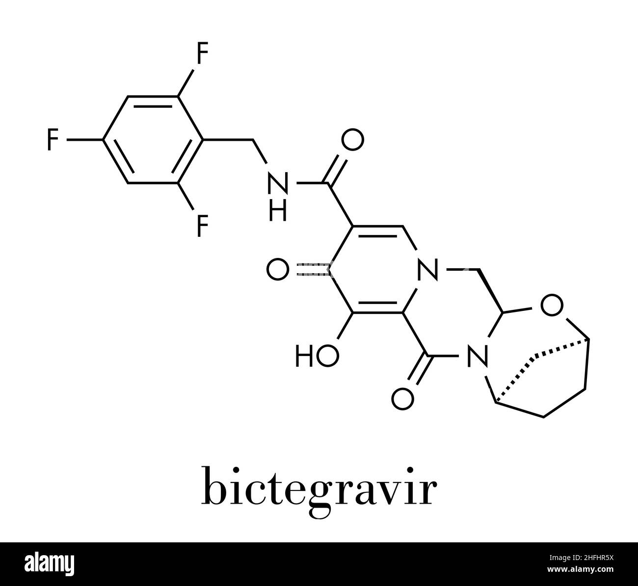 Bictegravir antivirales Medikament Molekül. Skelettmuskulatur Formel. Stock Vektor