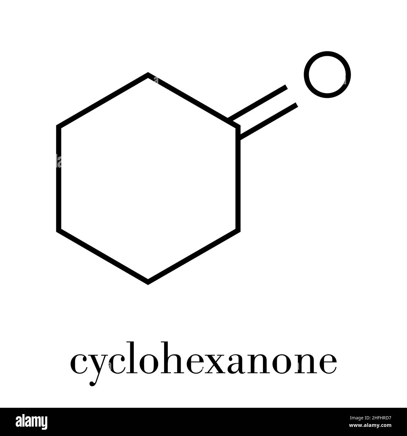 Cyclohexanon organische Lösungsmittel Molekül. Vorläufer von Nylon. Skelettmuskulatur Formel. Stock Vektor