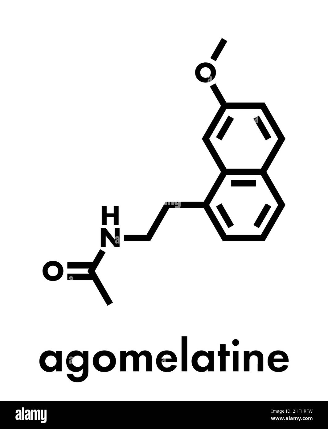 Agomelatine Antidepressivum Medikament Molekül. Skelettmuskulatur Formel. Stock Vektor