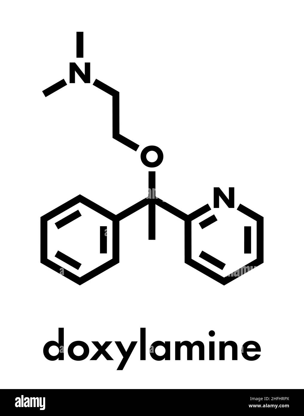 Doxylamin-Antihistaminikum-Wirkstoffmolekül. Wird auch als rezeptfreies Beruhigungsmittel (OTC) verwendet. Skelettformel. Stock Vektor