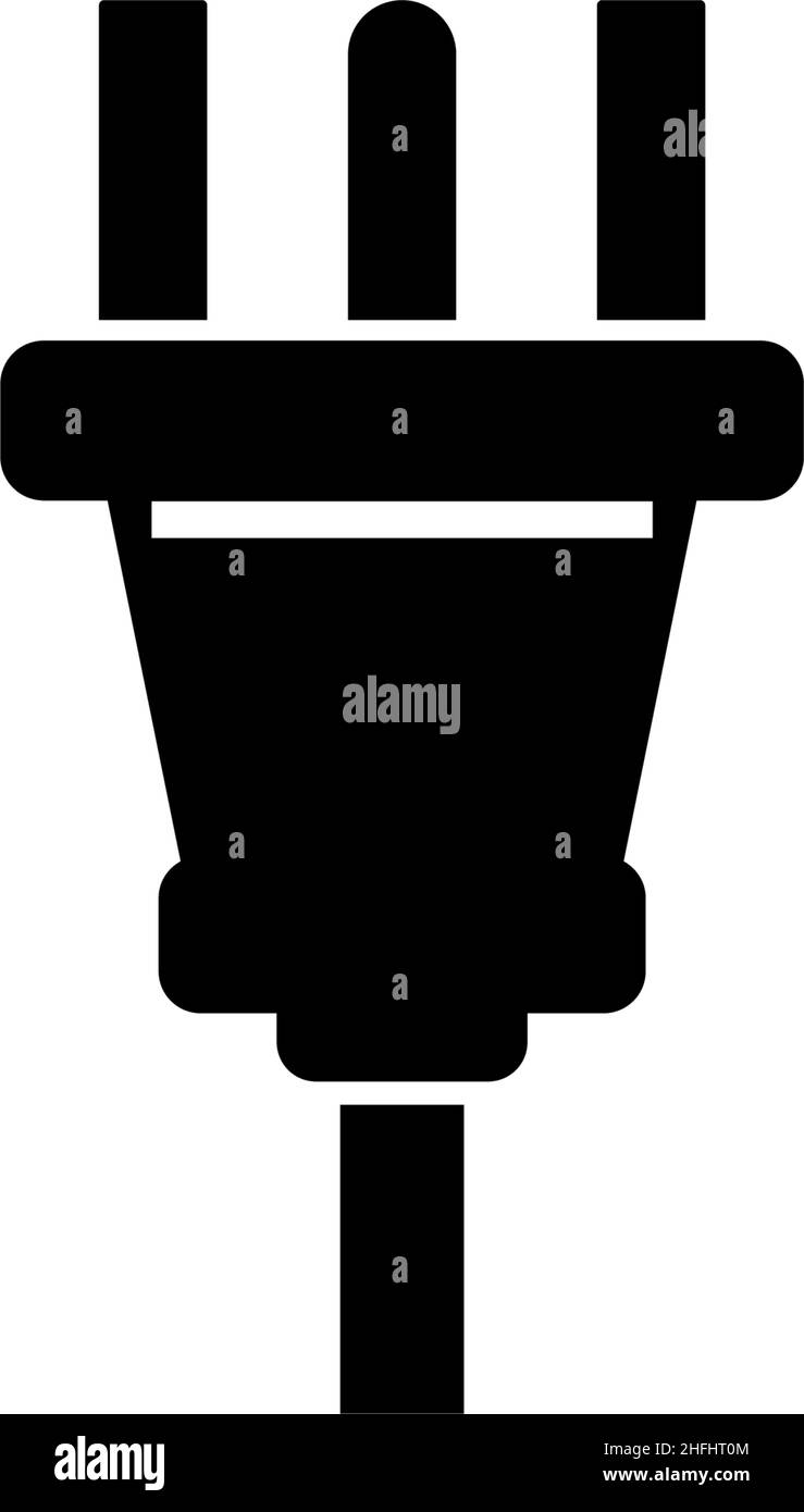 UK-Stecker Typ K, dreipolig. Abbildung des Symbols für flache Vektorgrafik. Einfaches schwarzes Symbol auf weißem Hintergrund. Britischer Stecker Typ K mit drei Pins Stock Vektor
