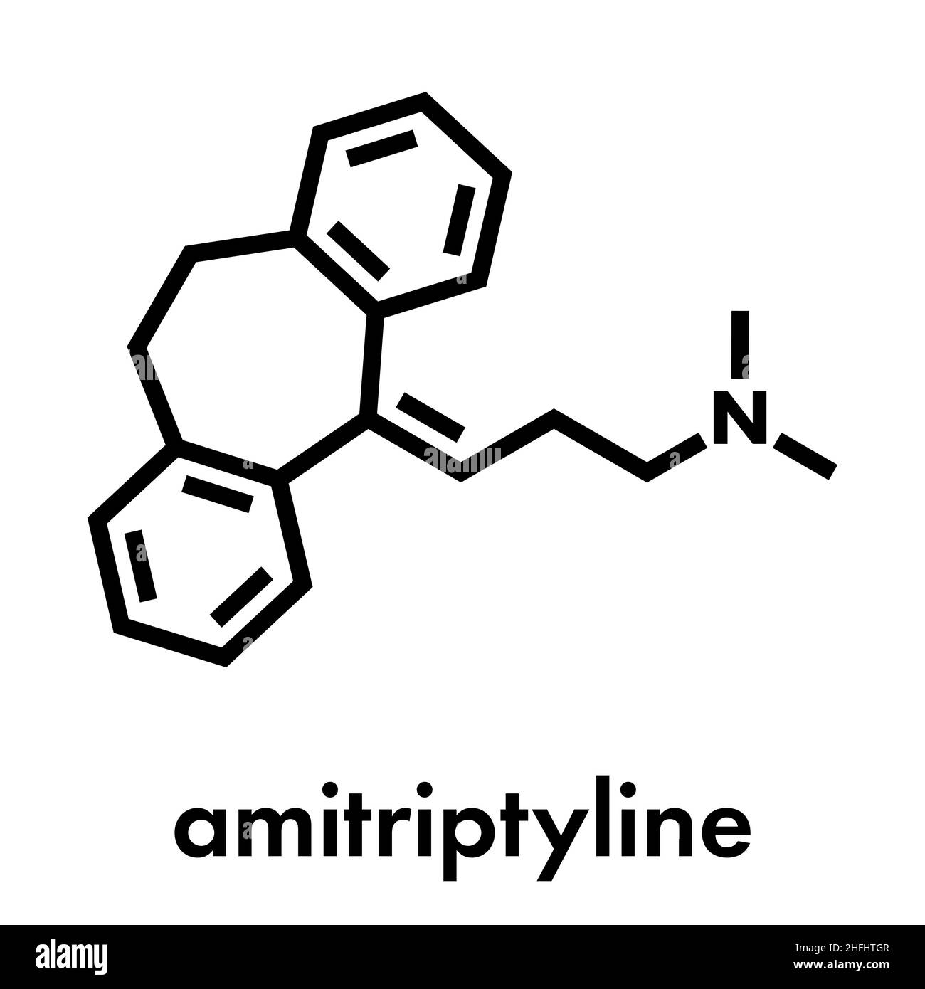 Amitriptyline trizyklisches Antidepressivum-Molekül. Wird bei der Behandlung von klinischen Depressionen verwendet. Skelettformel. Stock Vektor