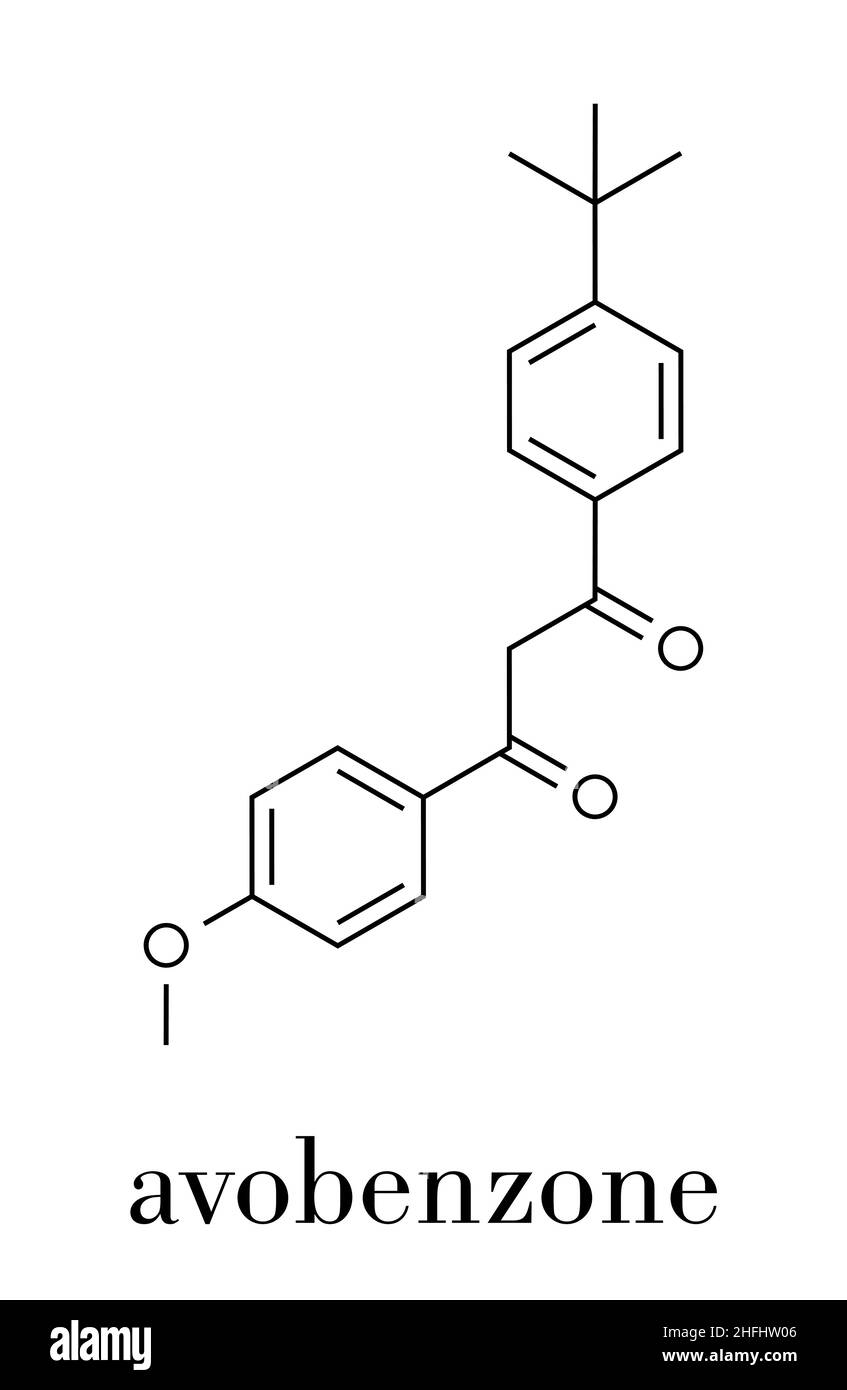 Avobenzone Sonnenschutzmolekül (UV-Filter). Skelettformel. Stock Vektor