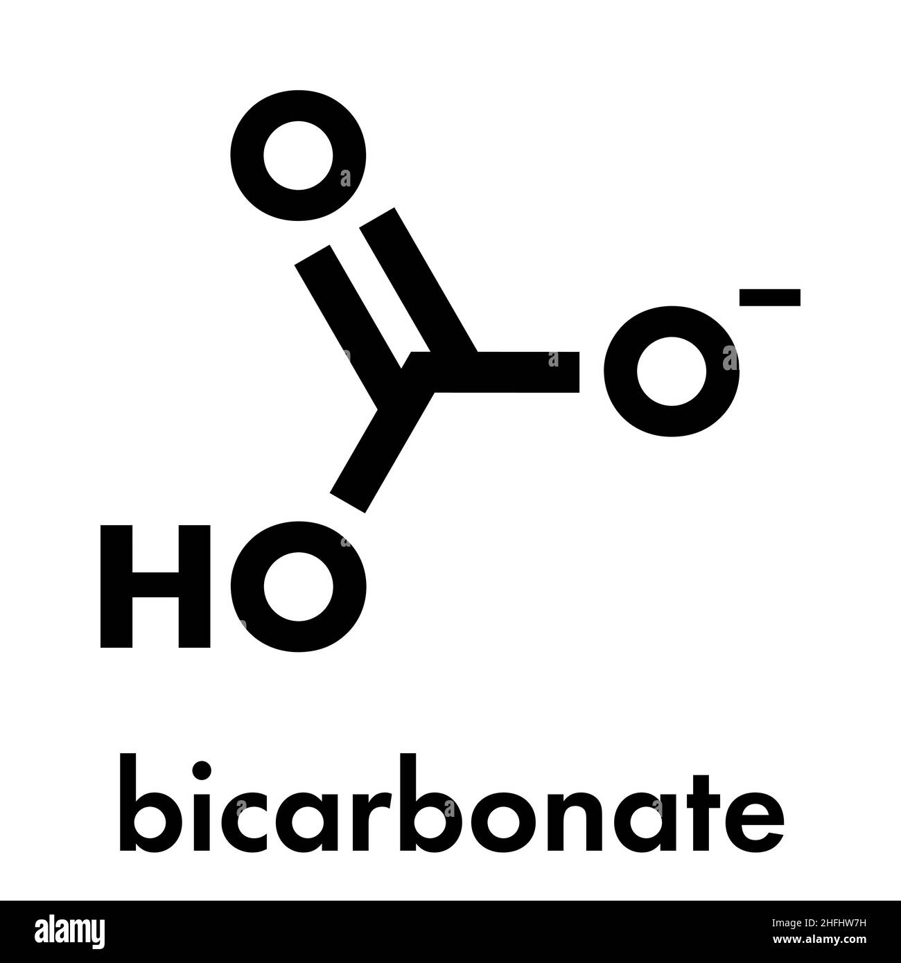 Bicarbonat Anion, chemische Struktur. Gemeinsamen Salze enthalten Natriumbicarbonat (Natron) und Ammonium Bicarbonat. Skelettformel. Stock Vektor