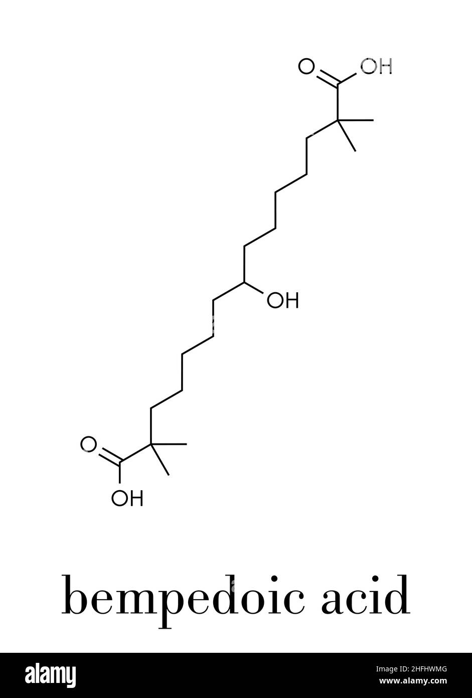 Bempedoic säure Hypercholesterinämie Droge Molekül (ATP-Citrat-Lyase-Inhibitor). Skelettmuskulatur Formel. Stock Vektor