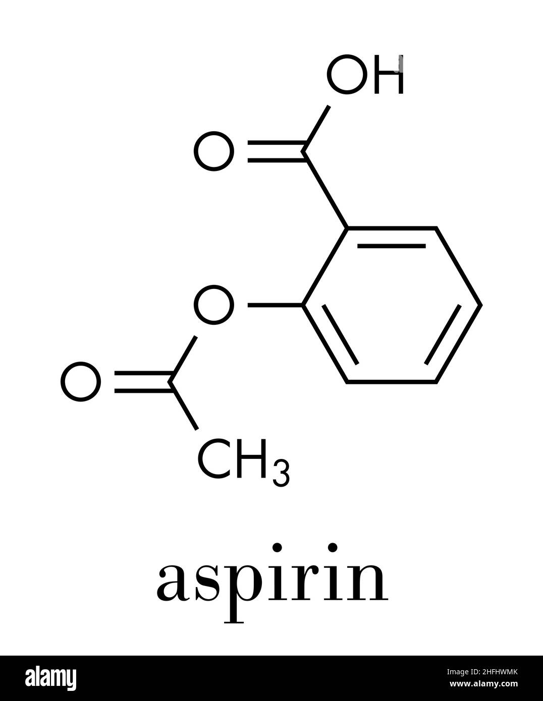 Acetylsalicylsäure (Aspirin)-Wirkstoffmolekül. Skelettformel. Stock Vektor