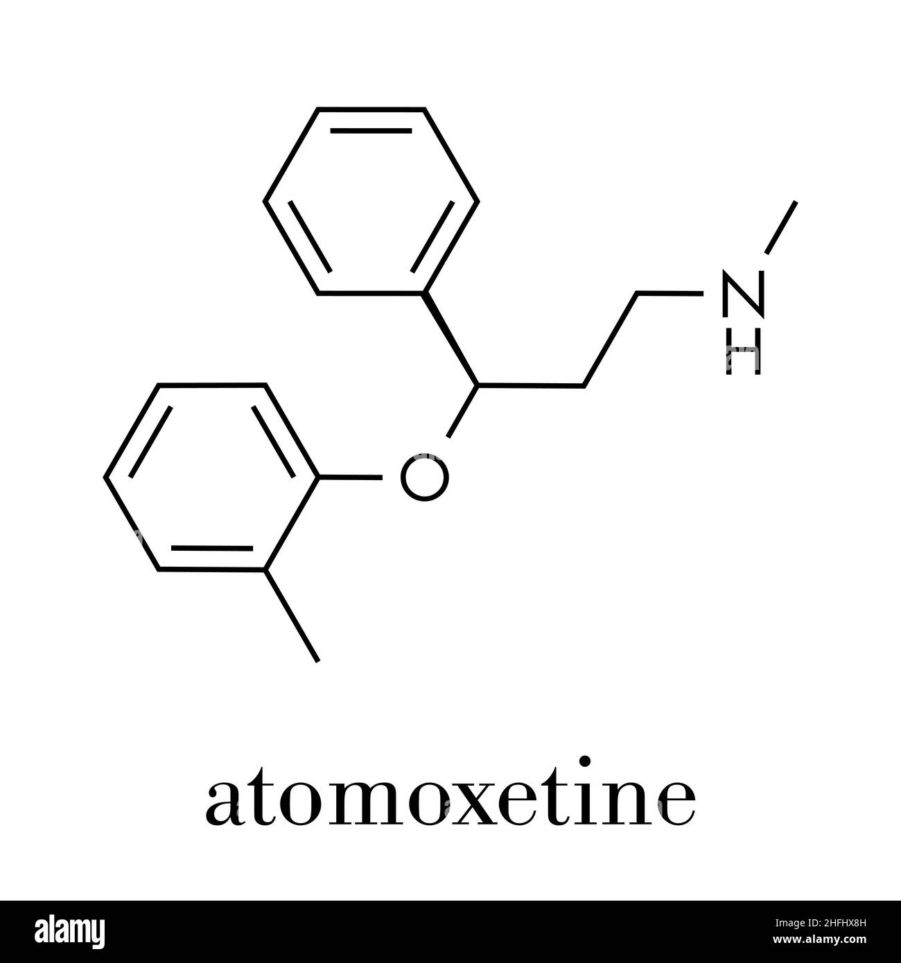 Atomoxetine attention-deficit Hyperactivity Disorder (ADHD) Droge Molekül. Skelettmuskulatur Formel. Stock Vektor