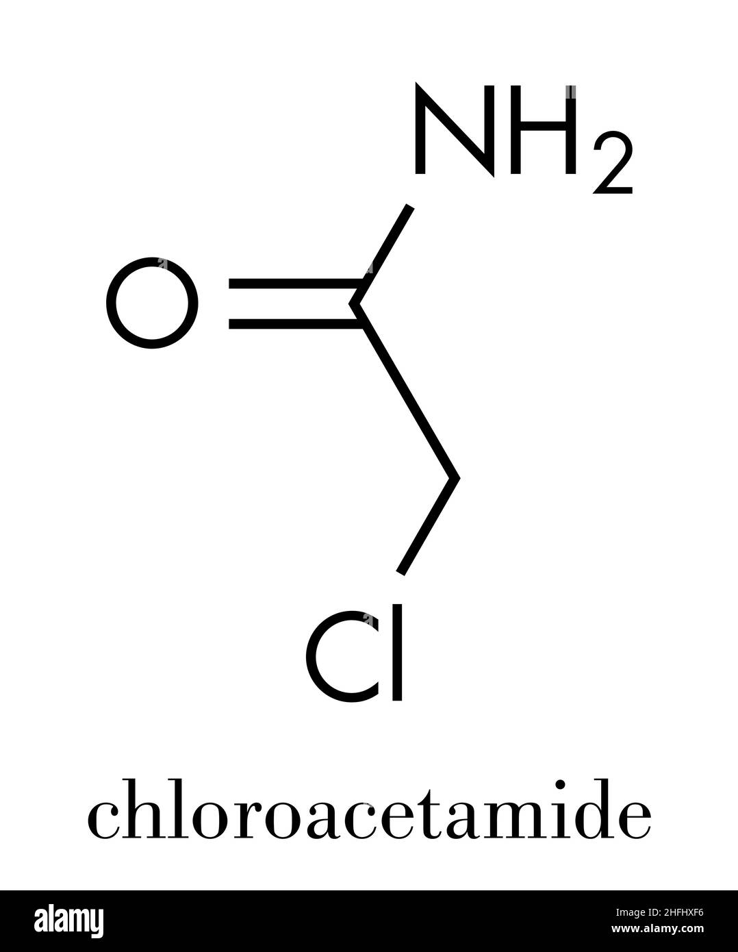 Chloracetamid Konservierungsmittel Molekül. Skelettmuskulatur Formel. Stock Vektor