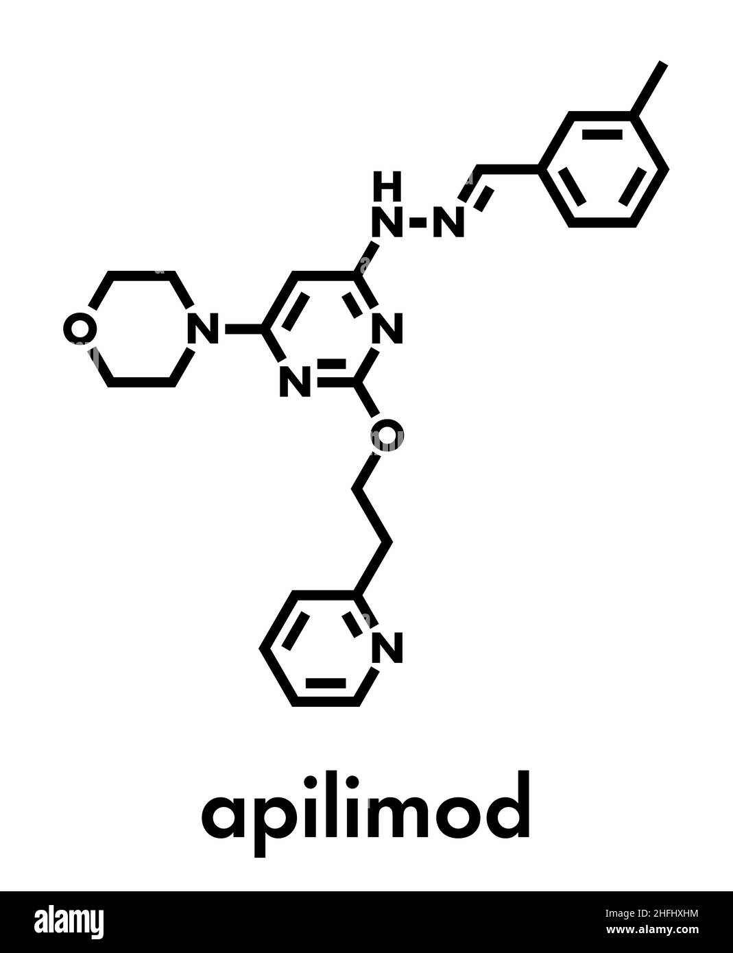 Apilimod-Wirkstoffmolekül (PIKfyve-Hemmer). Skelettformel. Stock Vektor