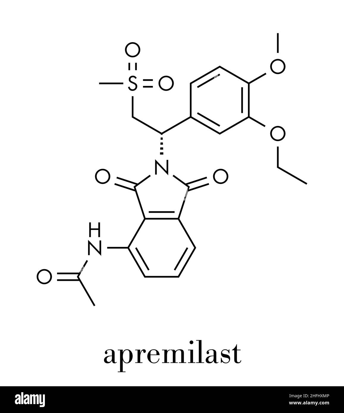 Apremilast investigational psoriasis Droge Molekül. Skelettmuskulatur Formel. Stock Vektor