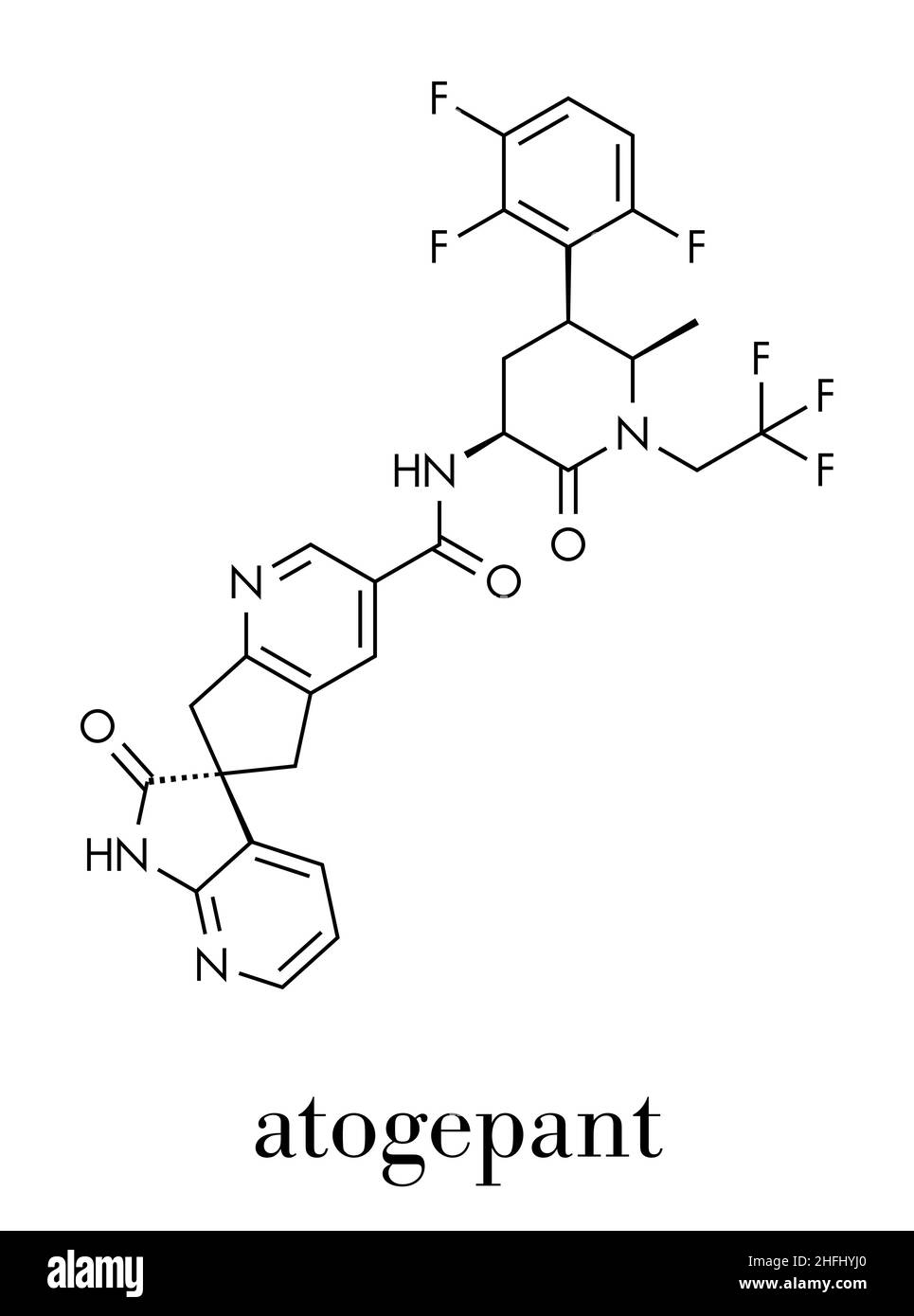 Atogepant Migräne Drug Molecule (CGRP-Inhibitor). Skelettformel. Stock Vektor