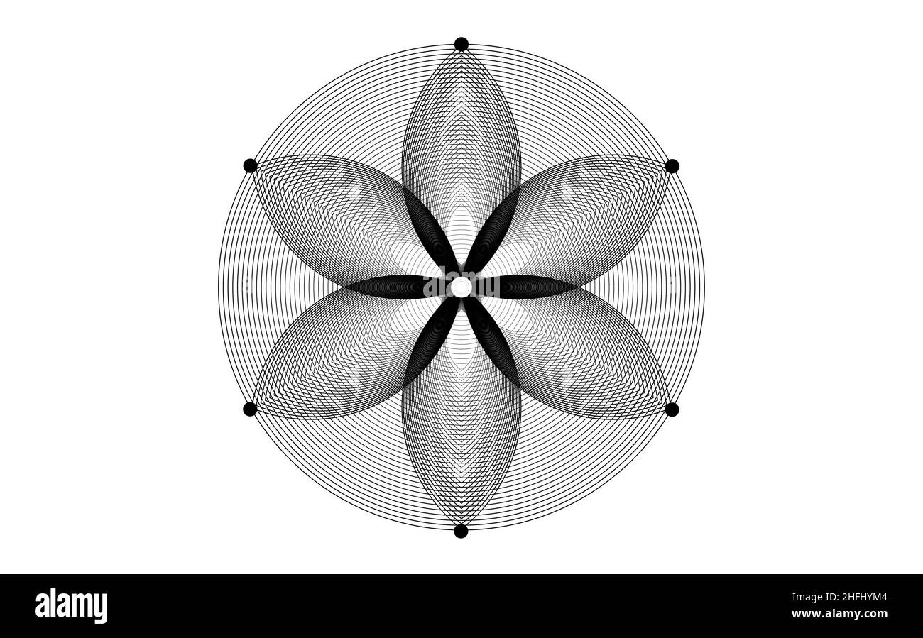 Seed Blume des Lebens Lotus-Symbol, Logo Mandala heilige Geometrie, Tattoo Symbol der Harmonie und Balance. Mystischer Talisman, schwarze Kreise isoliert Stock Vektor