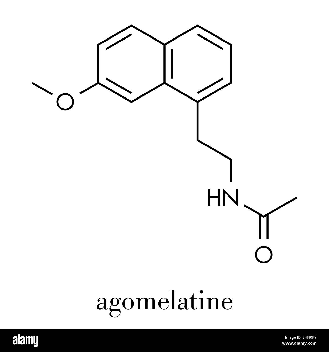 Agomelatine Antidepressivum Medikament Molekül. Skelettmuskulatur Formel. Stock Vektor