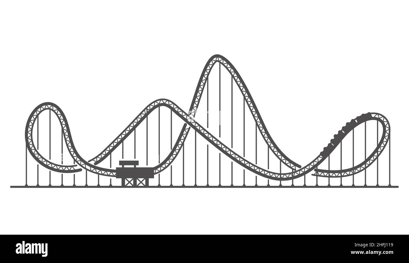 Achterbahn Silhouette. Fahrbahn im Vergnügungspark. Unheimliche Attraktion. Vektordarstellung Stock Vektor