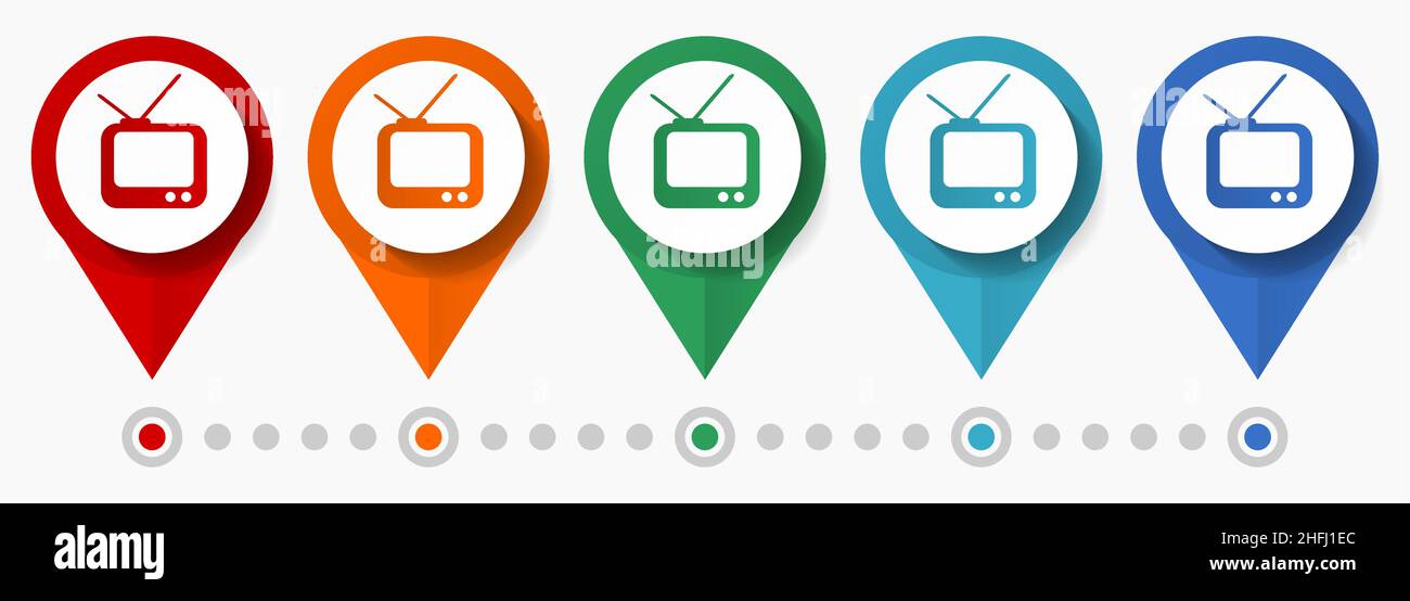 Fernsehen, tv-Konzept Vektor-Icon-Set, flache Design-Zeiger, Infografik-Vorlage Stock Vektor