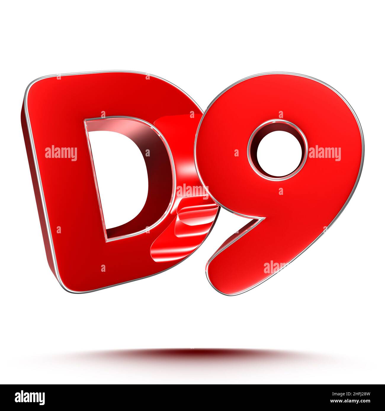 D9 rote 3D Abbildung auf weißem Hintergrund mit Beschneidungspfad. Stockfoto