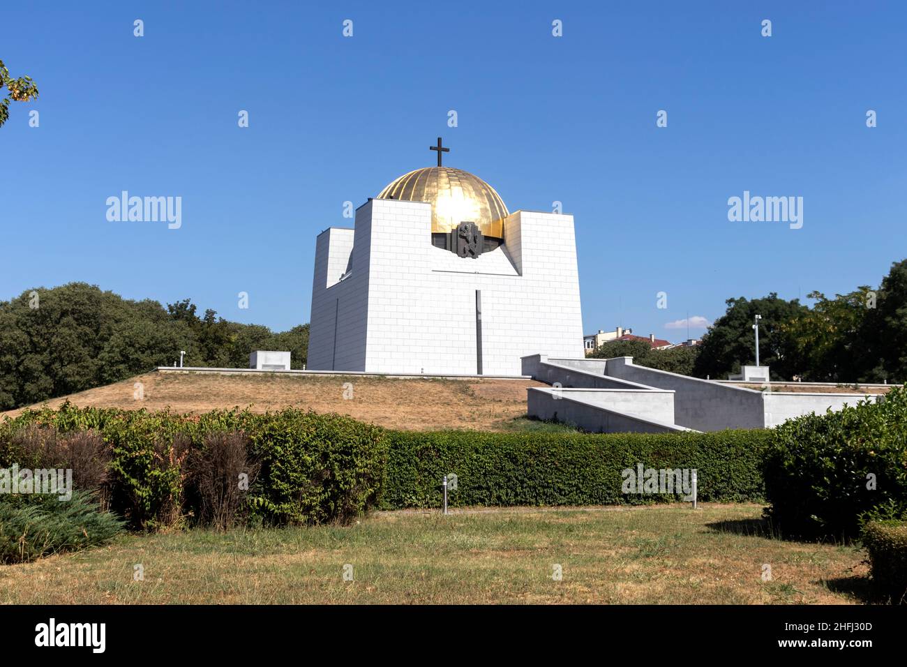 RUSE, BULGARIEN - 15. AUGUST 2021: Pantheon der Helden der Nationalen Wiedergeburt in der Stadt Ruse, Bulgarien Stockfoto