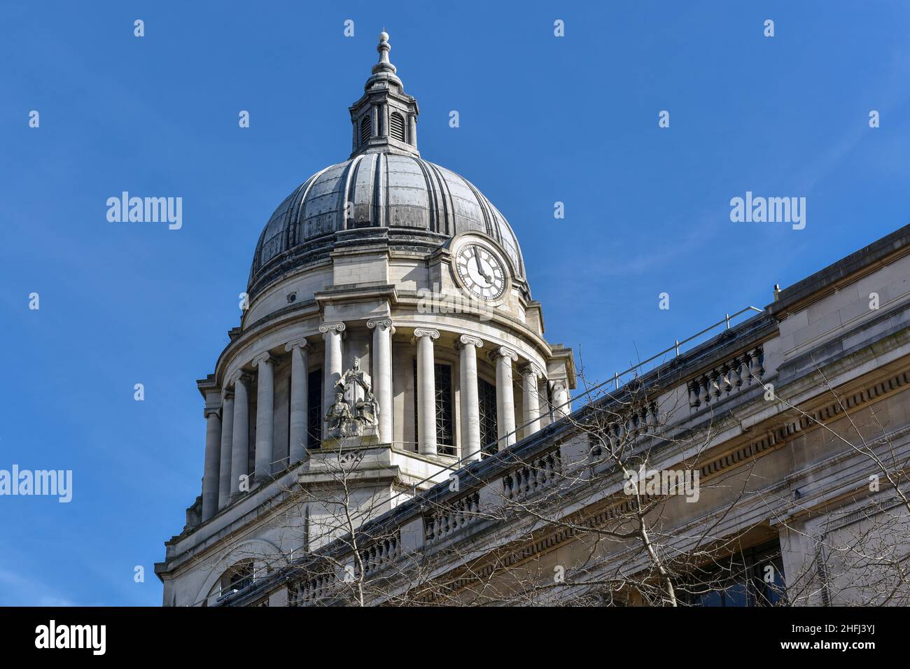 Blick auf die Kuppel des Nottingham City Council House im Herzen der Stadt Nottingham in den East Midlands, England. Stockfoto