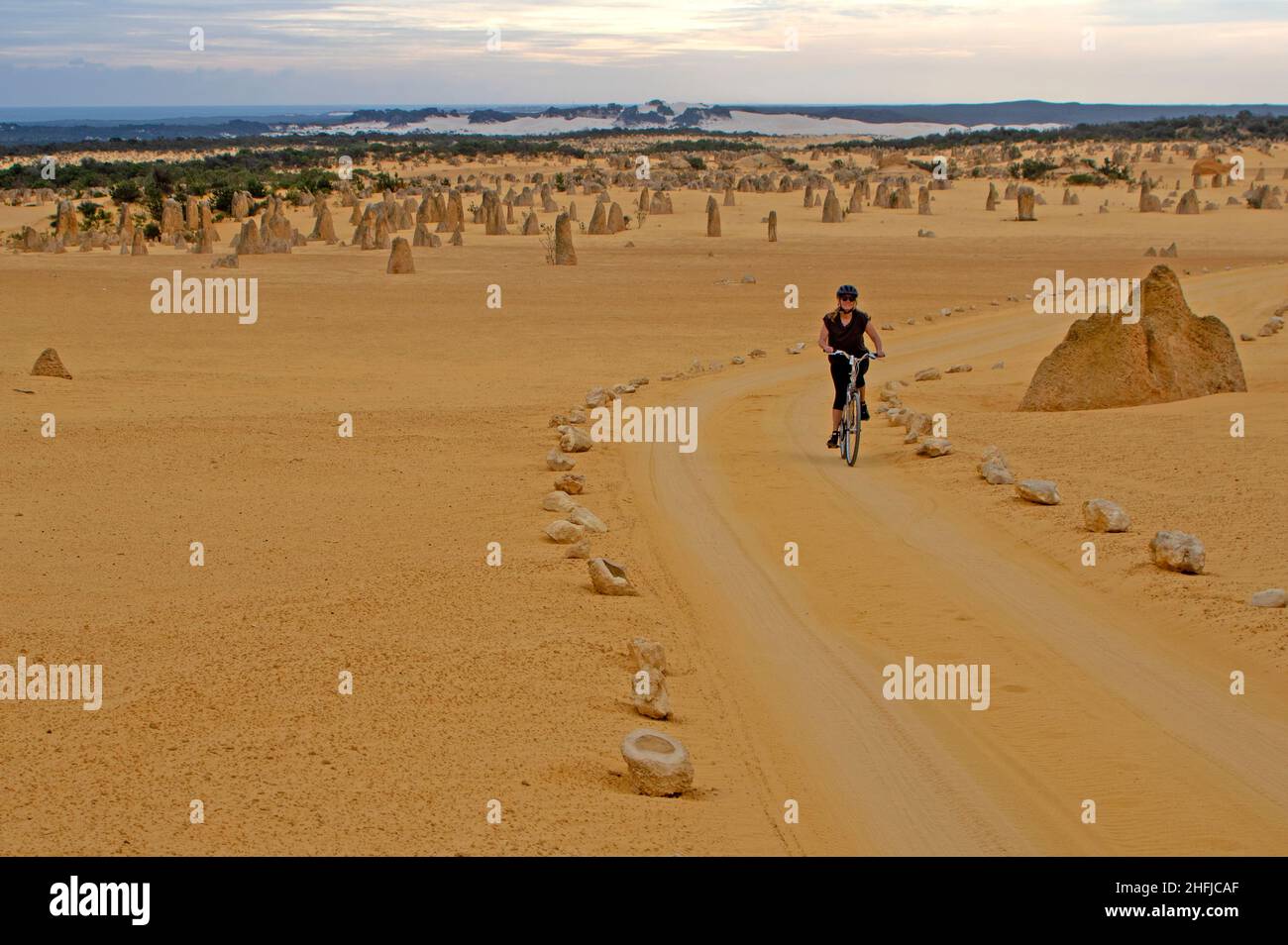 Mit dem Rad durch die Pinnacles-Wüste Stockfoto