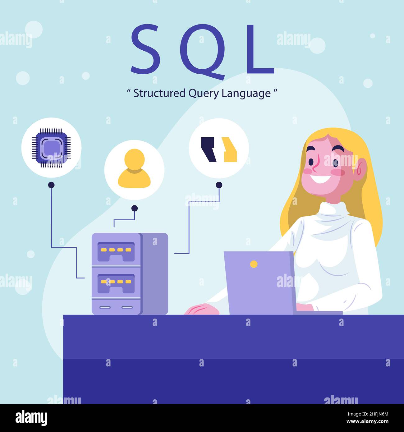 Handgezeichnetes flaches Design sql-Illustration Vektor-Illustration. Stock Vektor