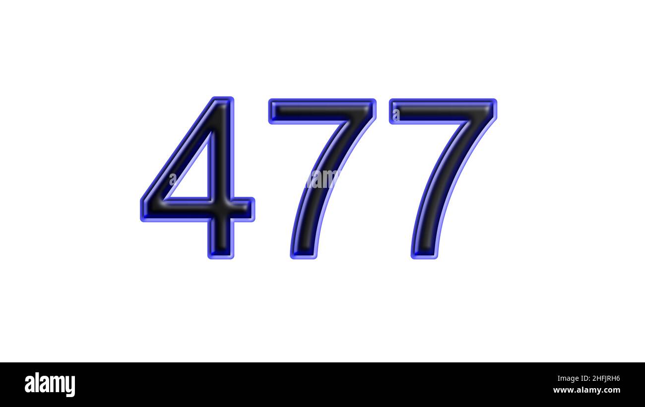 Blauer 477 Zahl 3D Effekt weißer Hintergrund Stockfoto