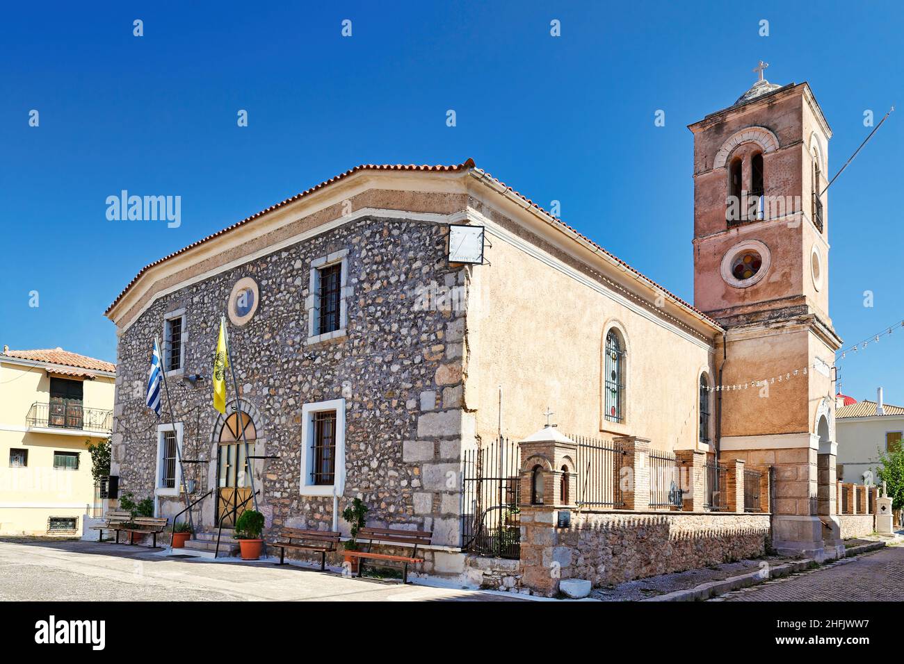 Die alte Kirche Agia Paraskevi von Galaxidi, Griechenland Stockfoto