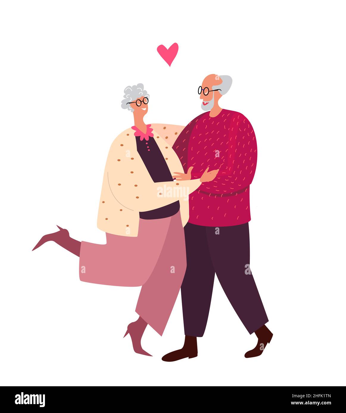 Liebevolle Alte Paar Mann, Frau Hält Hände Umarmen, Umarmen.Happy Valentine Day.Happy Alten Menschen Beziehung, Alter Charakter Dating, Romantische Gefühle, Emotionen, Romantik, Love.Cartoon Vektor Illustration Stock Vektor