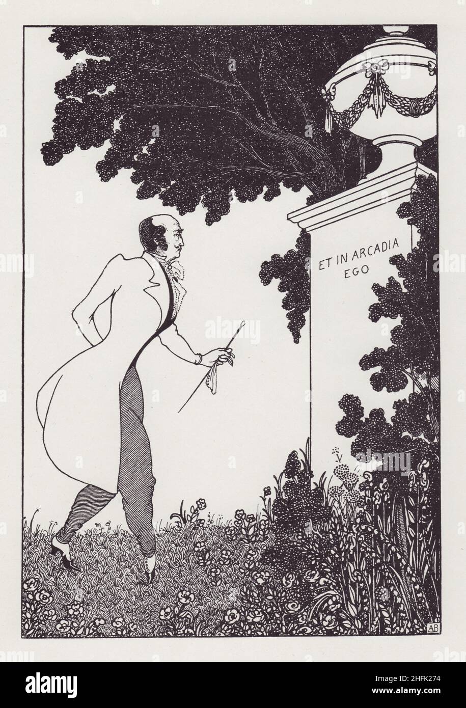 Et in Arcadia Ego, aus dem Savoyen Nr. 8, 1896. „Beardsley war ein Bewunderer des Schaffens von Claude und der Titel könnte sich auf eines seiner Gemälde beziehen. Andere glauben, dass es sich um ein Theaterstück über die Adresse seines Verlegers [Leonard] Smithers in Royal Arcade' (in London) handelt. Veröffentlicht in „The Best of Beardsley“, herausgegeben von R. A. Walker, [The Bodley Head, London, 1948] Stockfoto