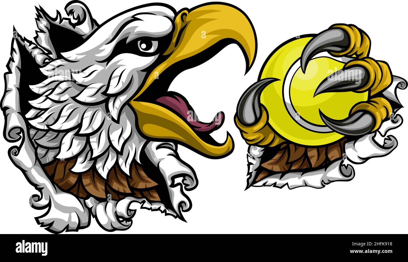 Glatze Eagle Hawk Ripping Tennis Ball Mascot Stock Vektor