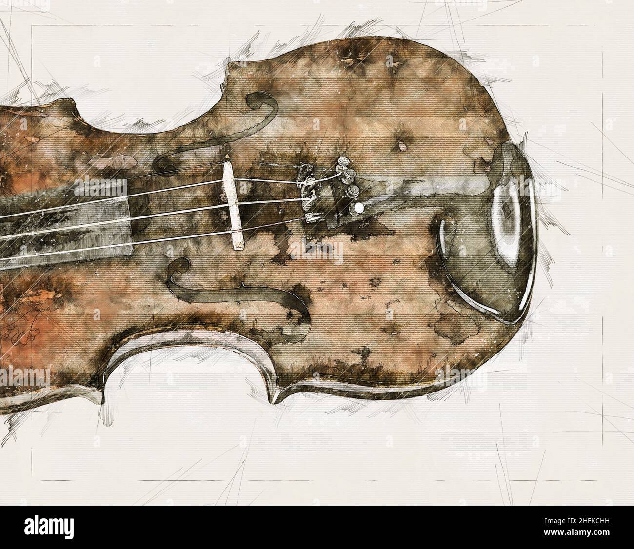 Illustration Skizze des Körpers einer Geige Stockfoto
