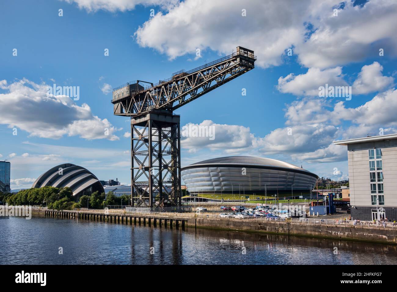 Finnieston Crane and Scottish Event Campus, River Clyde, Glasgow, Schottland Stockfoto