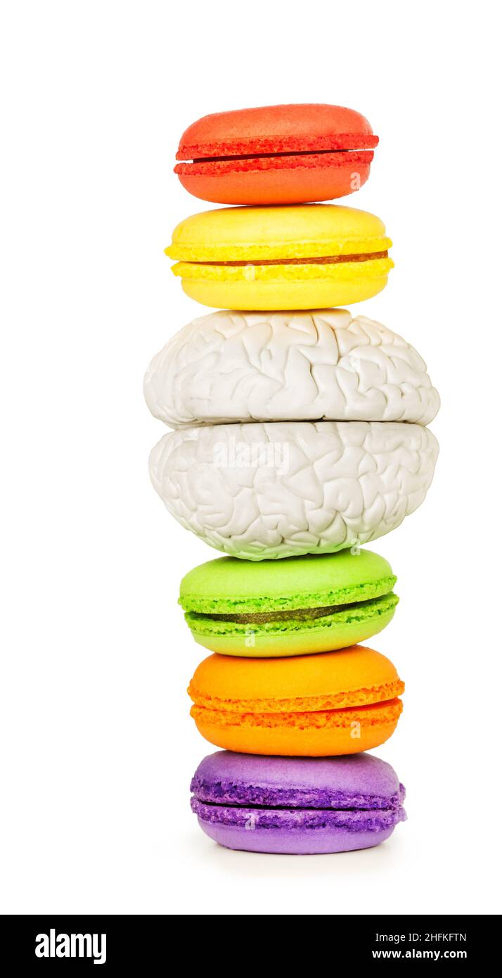 Smart Sugar Gourmand Patisserie: Makronen und Gehirn Stockfoto