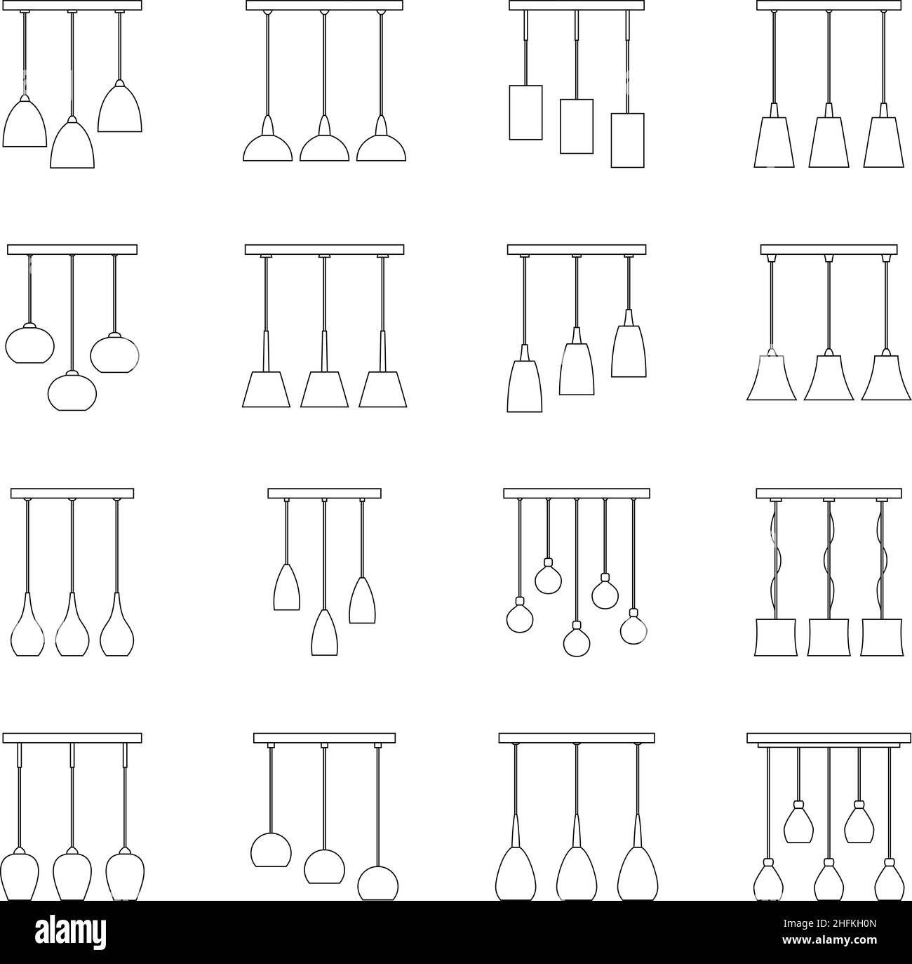 Set von Konturen des Lüsters, Vektor-Illustration Stock Vektor