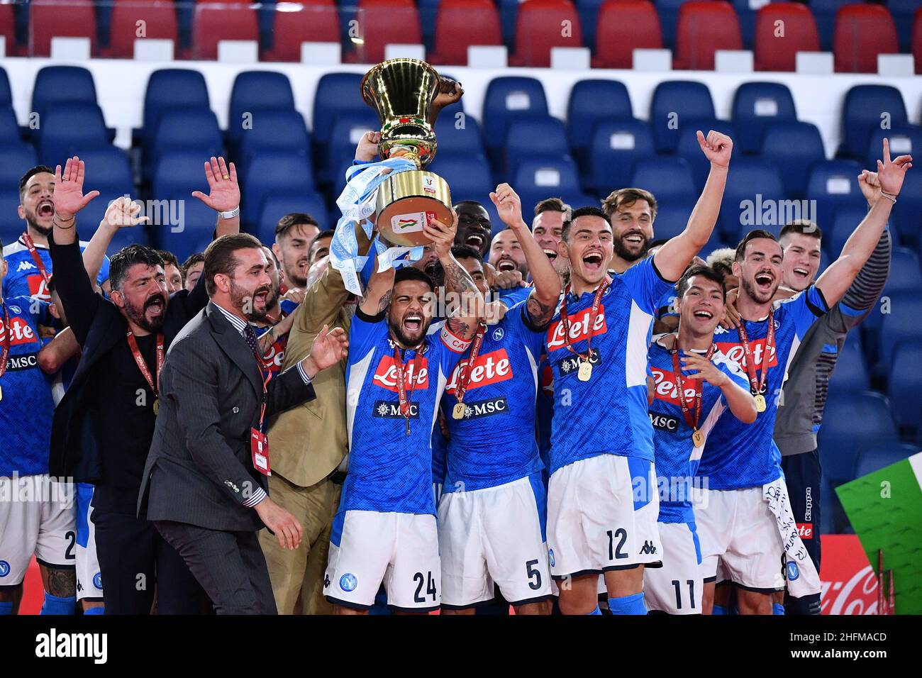 Foto Alfredo Falcone - LaPresse17/06/2020 Roma ( Italia)Sport CalcioJuventus - NapoliFiinale Coppa Italia Coca Cola 2019 2020 - Stadio Olimpico di RomaNella foto:esultanza napoliFoto Alfredo Falcone - LaPresse17/06/2020 Roma (Italien)Sport SoccerJuventus - NapoliDer italienische Coca-Cola-Cup-Finale 2019 2020 - Olimpico-Stadion von Romain feiert das Bild:napoli Stockfoto