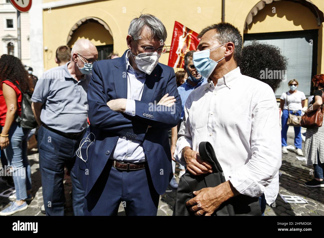 Cecilia Fabiano/LaPresse Juni 24 , 2020 Rom (Italien) Nachrichten Demonstration der Schulkantine&#X2019;s Arbeiter im Bild : Maurizio Landini Stockfoto