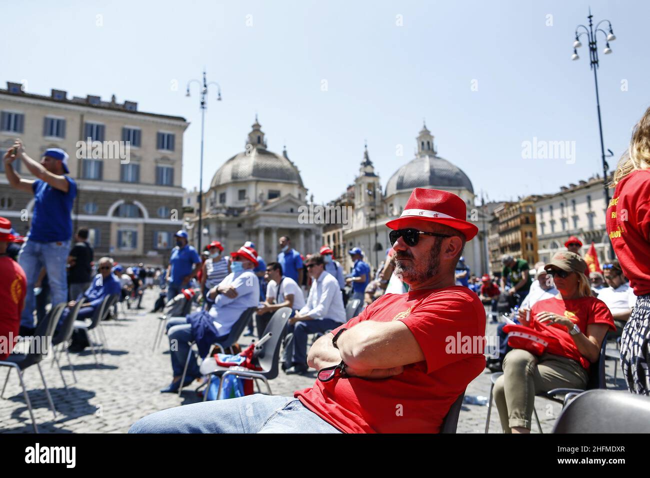 Cecilia Fabiano/LaPresse 25. Juni 2020 Rom (Italien) Nachrichten Demonstration von Metallmechanikern im Bild : die tre Sindacate auf der Piazzale Popolo Stockfoto