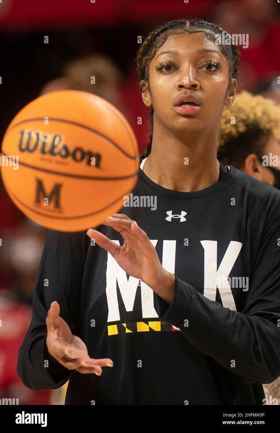 COLLEGE PARK, MD - JANUAR 16: Maryland-Schildkröten forward Angel Reese (10) vor einem Big10 Frauen-Basketballspiel zwischen den Maryland-Schildkröten und t Stockfoto